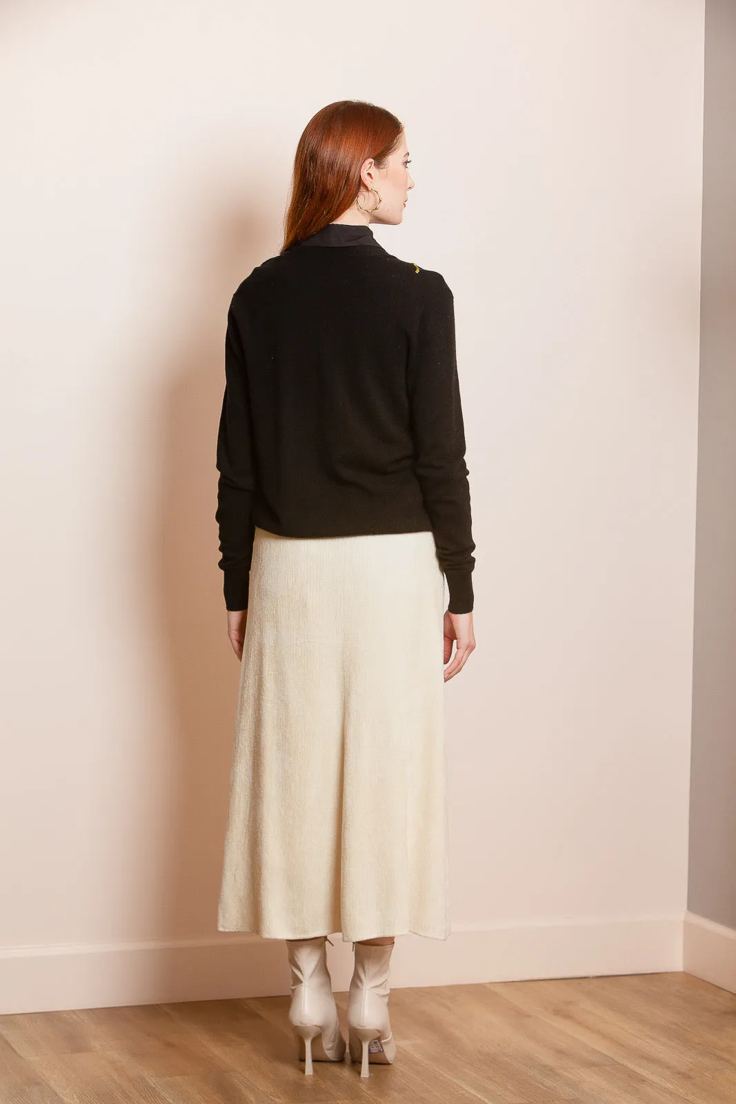 100% Merino Wool Cardigan with Appliqué in Black