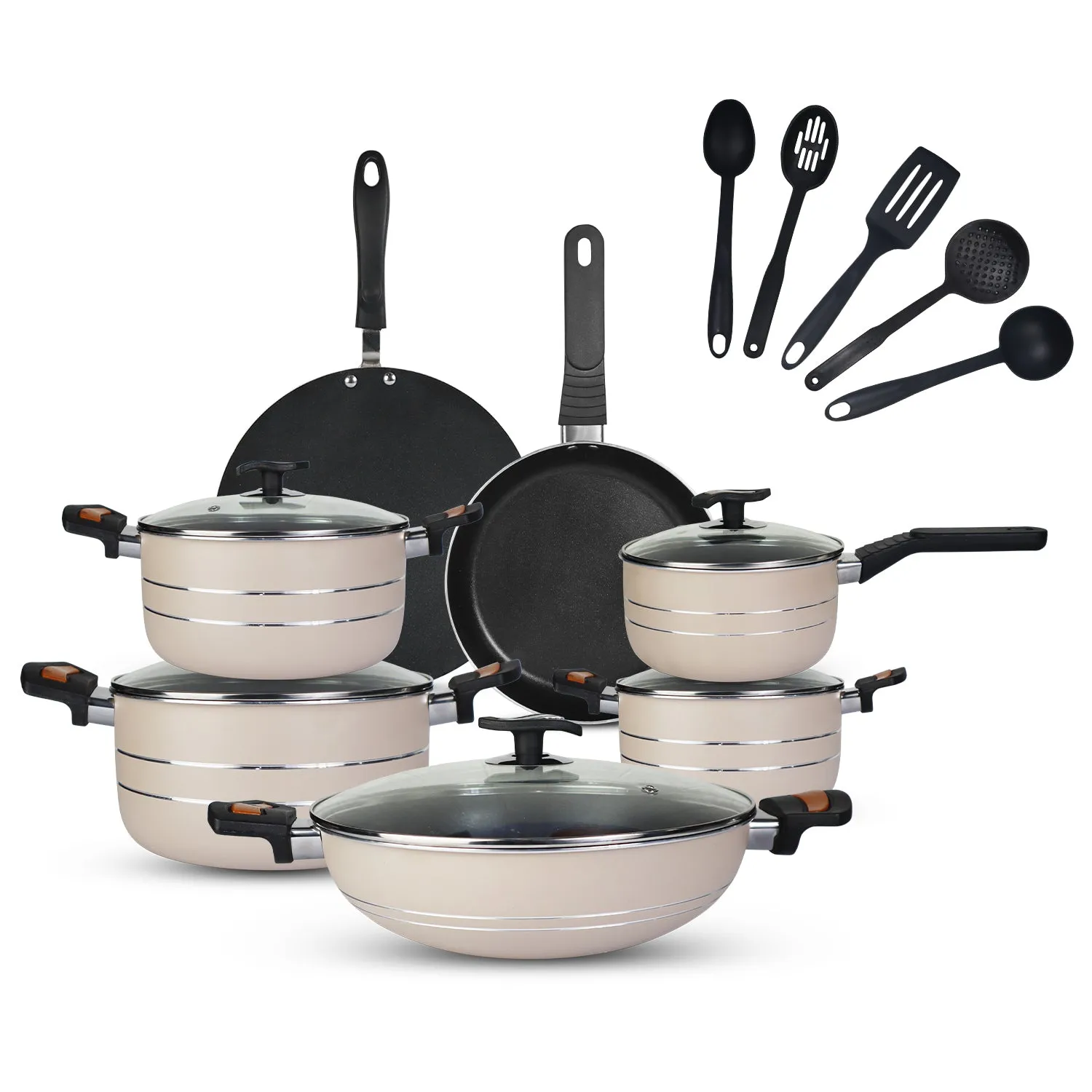 15 Pieces Non Stick Burberry Ezee Gift Set - Off White & Black