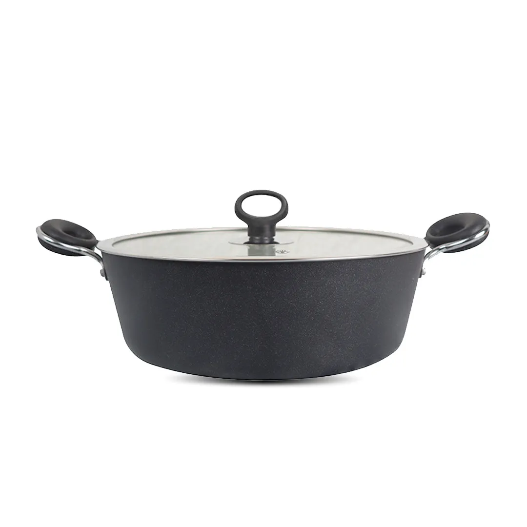 16 Pieces Non Stick Marble Coated Gift Signature Cookware Set - B&W