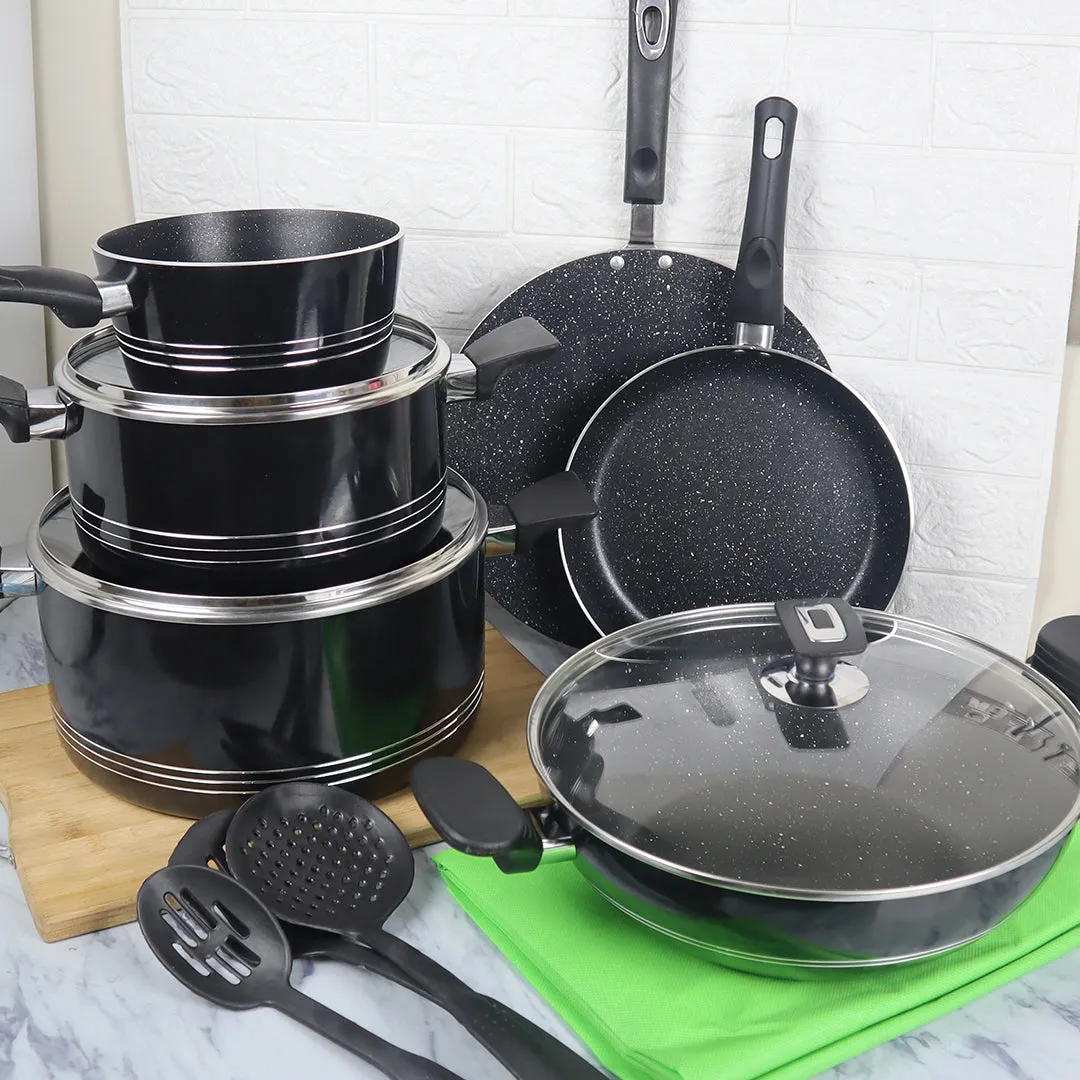 17 Pieces Non-Stick Marble Coat Elite Gift Pack Set Black