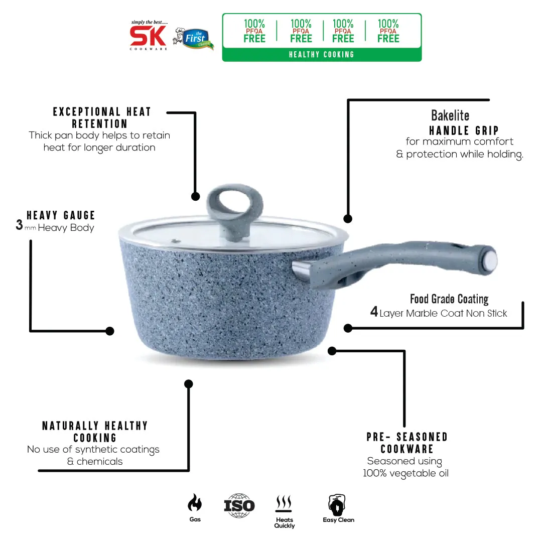 18cm Non Stick Marble Coated Signature Sauce Pan - Grey