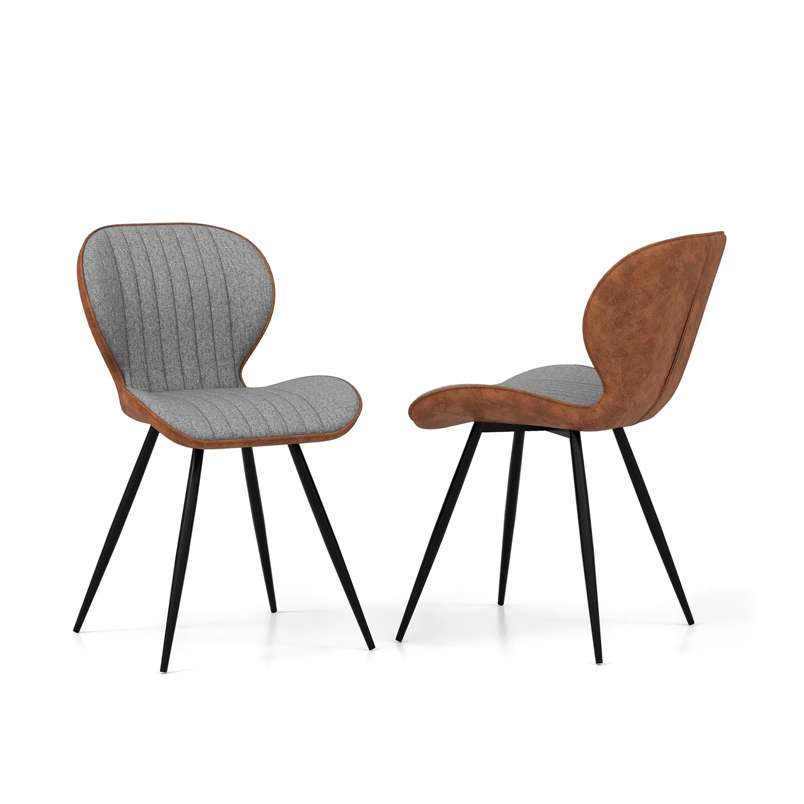 2 Set Armless Dining Chair Modern Accent Chairs with Curved Backrest-Grey