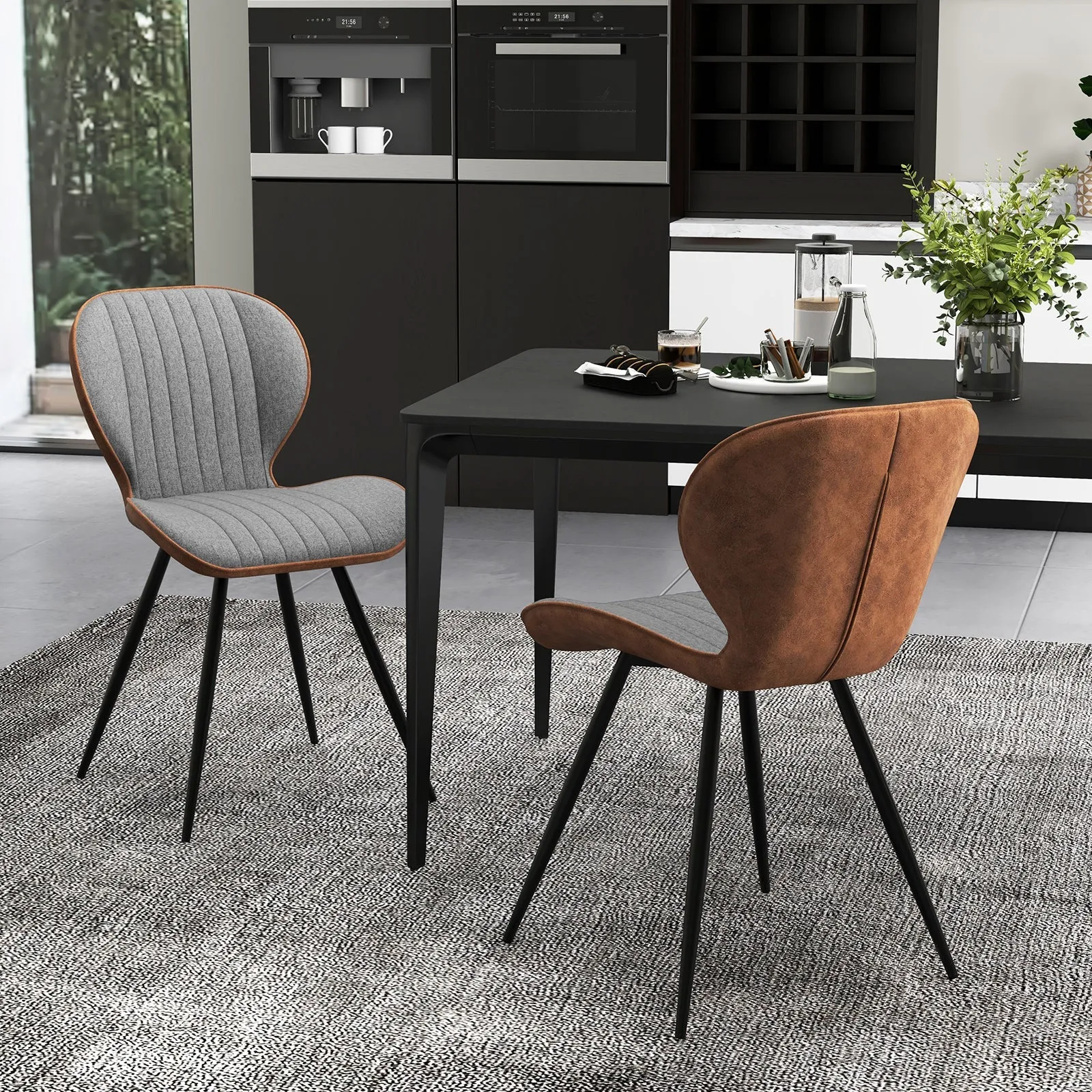 2 Set Armless Dining Chair Modern Accent Chairs with Curved Backrest-Grey