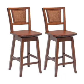 24.5 Inch Counter Height Bar Stool with Rattan Back and 360° Swivel Seat