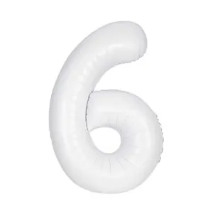 34" Number '6' Mylar Balloon - White