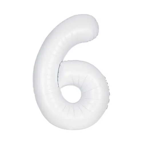 34" Number '6' Mylar Balloon - White