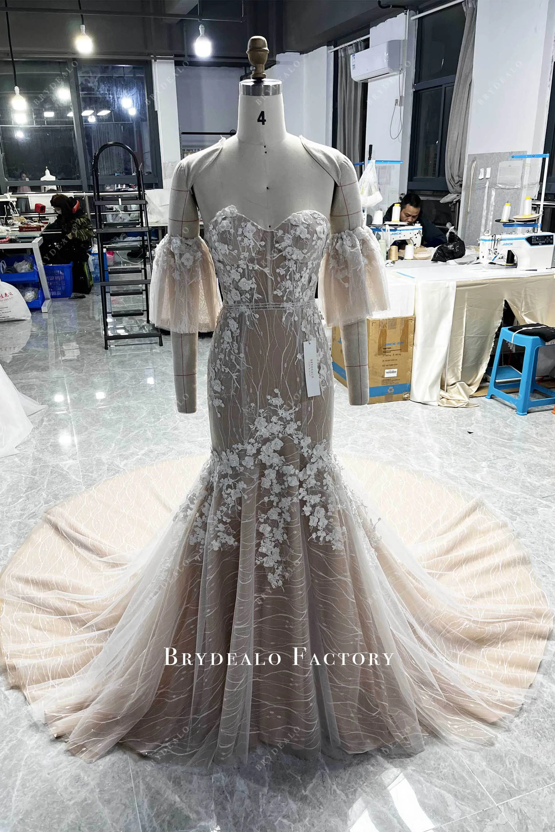 3D Lace Corset Detachable Off-shoulder Mermaid Wedding Dress
