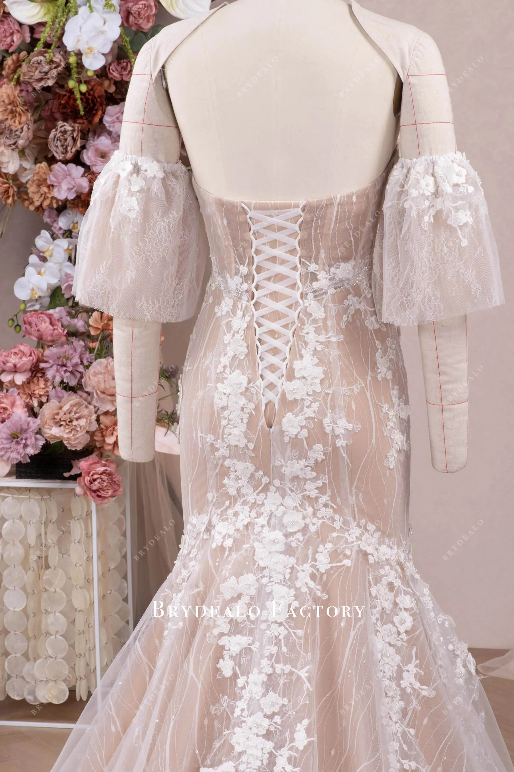 3D Lace Corset Detachable Off-shoulder Mermaid Wedding Dress