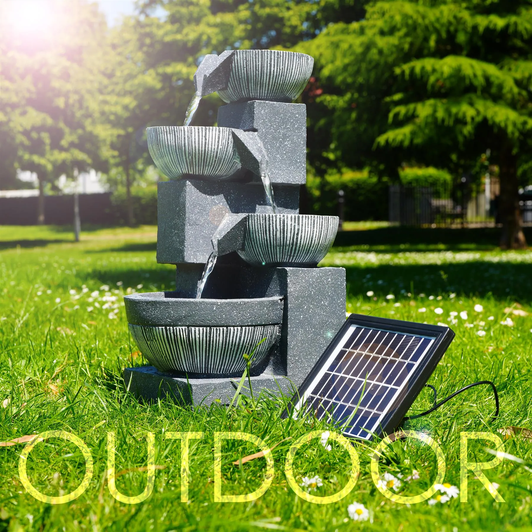 4 Tier Bowl Solar Water Feature Outdoor With LED