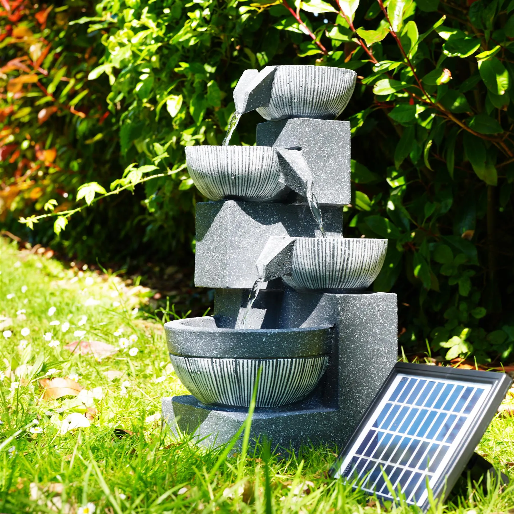 4 Tier Bowl Solar Water Feature Outdoor With LED