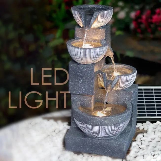 4 Tier Bowl Solar Water Feature Outdoor With LED