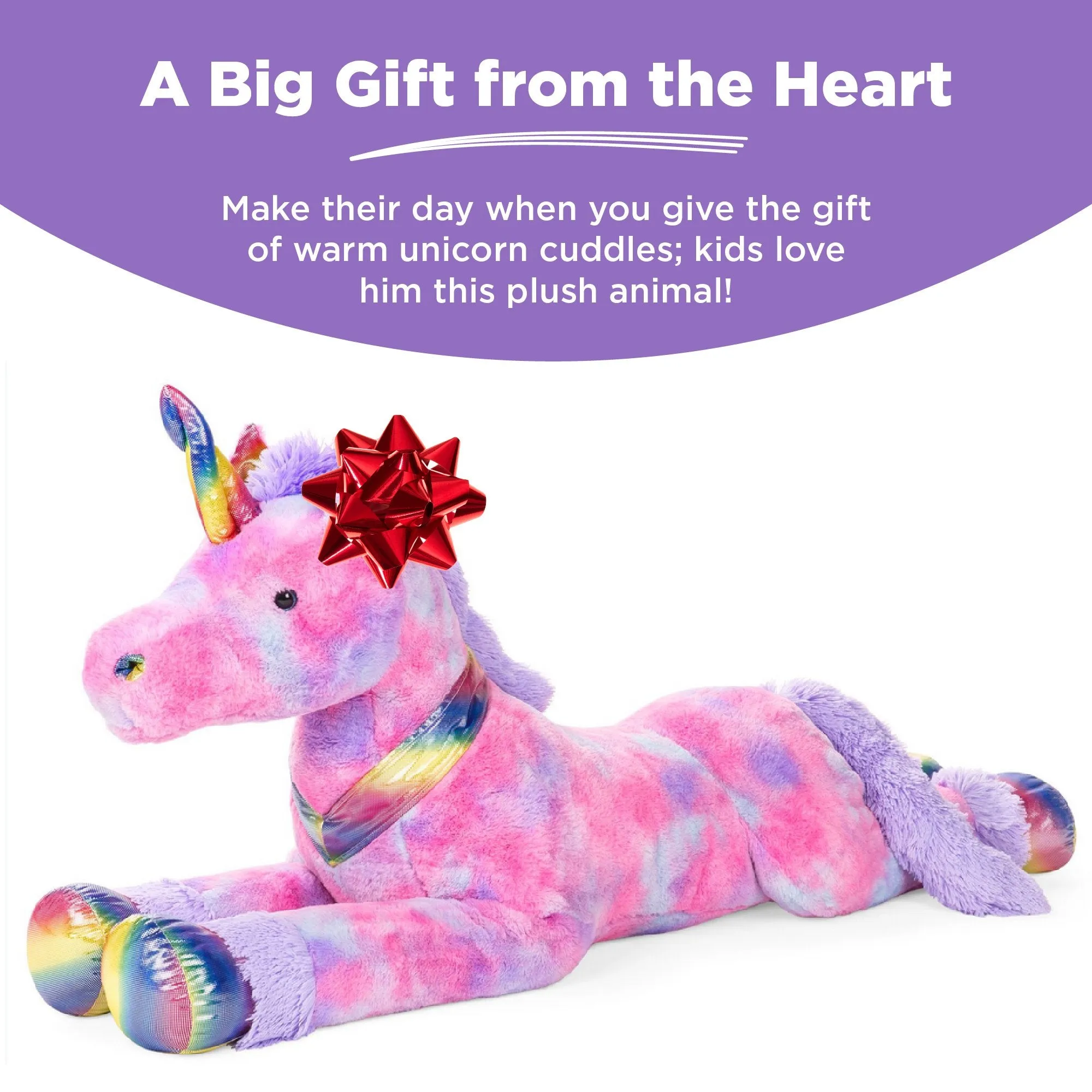 52in Kids Extra Large Plush Rainbow Unicorn Stuffed Animal w/ Soft Fur