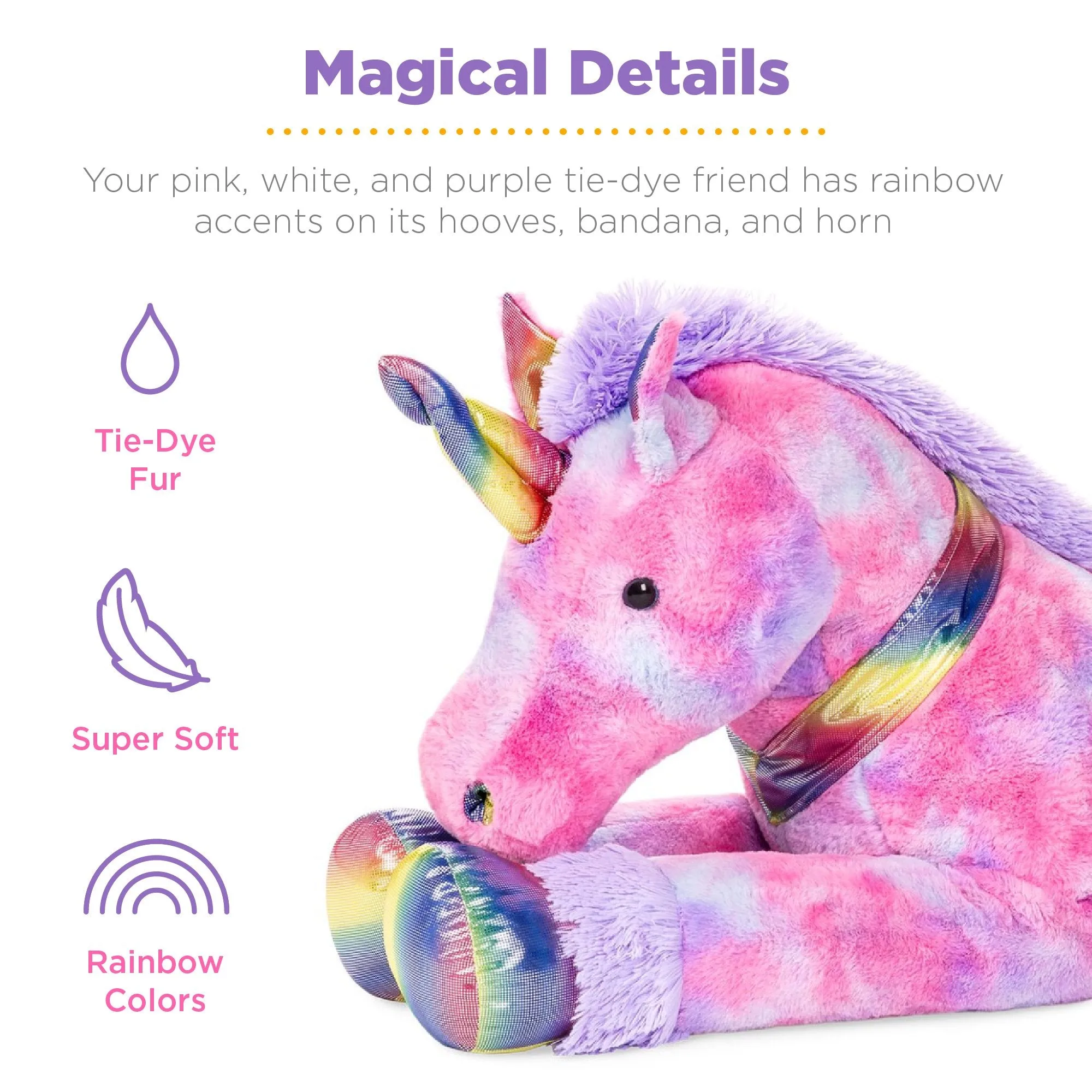 52in Kids Extra Large Plush Rainbow Unicorn Stuffed Animal w/ Soft Fur