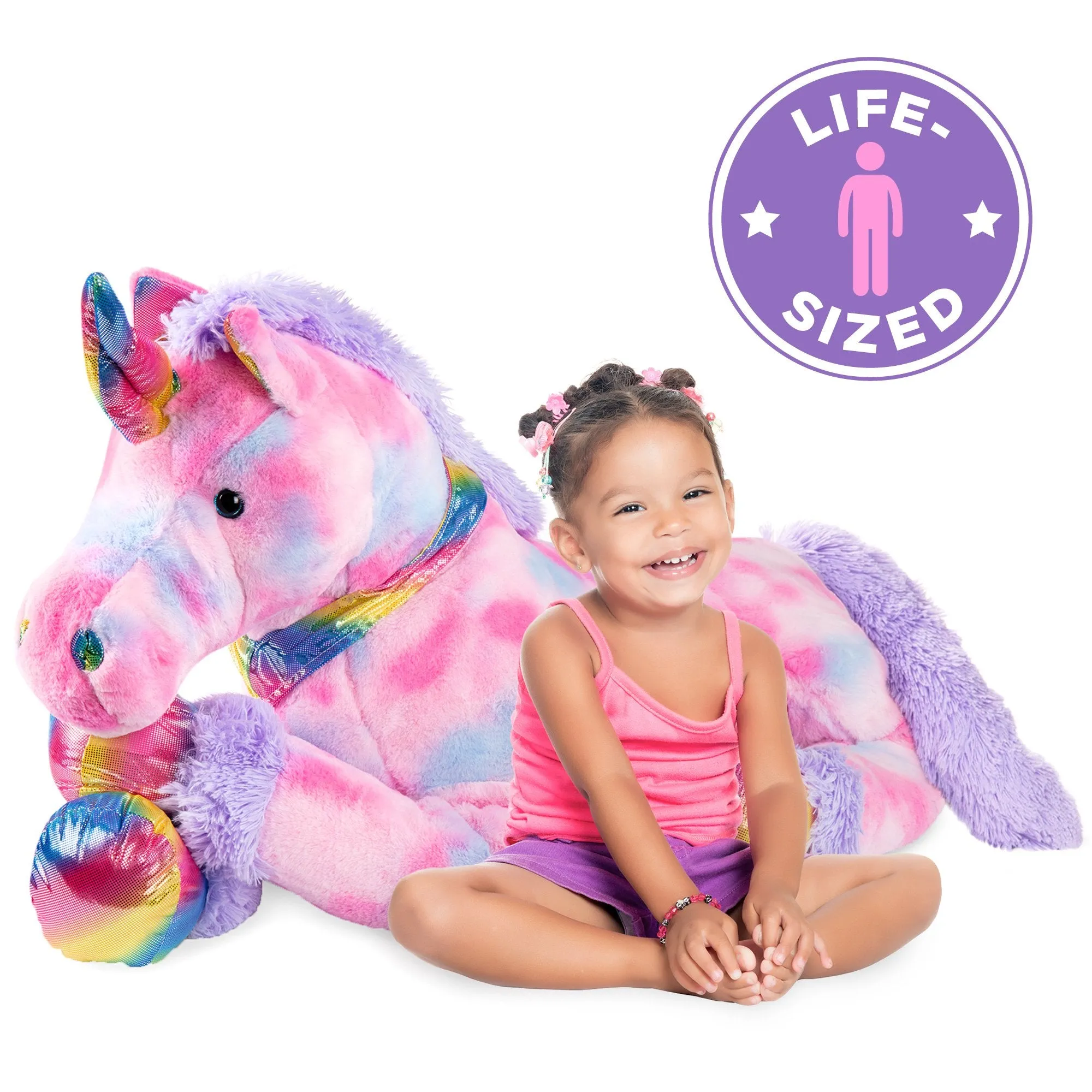 52in Kids Extra Large Plush Rainbow Unicorn Stuffed Animal w/ Soft Fur