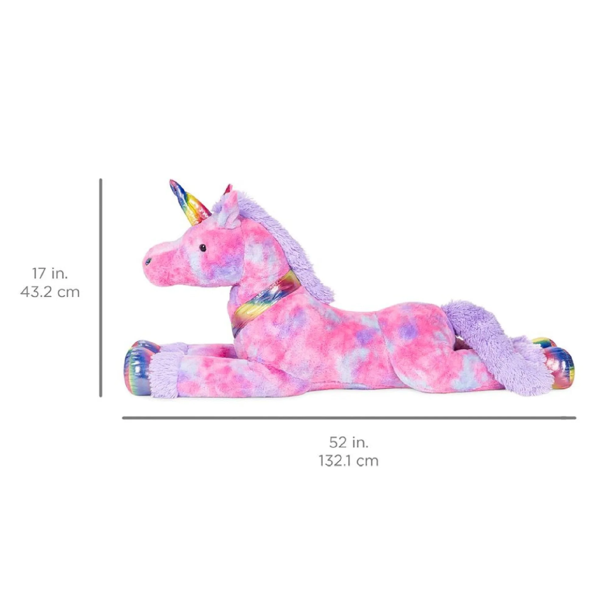 52in Kids Extra Large Plush Rainbow Unicorn Stuffed Animal w/ Soft Fur