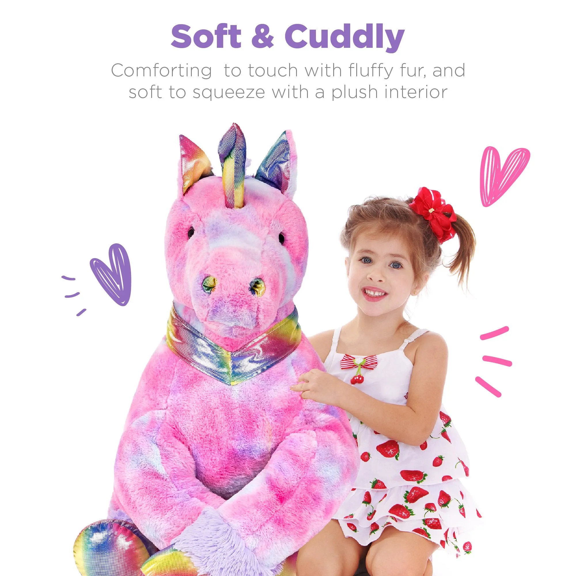 52in Kids Extra Large Plush Rainbow Unicorn Stuffed Animal w/ Soft Fur