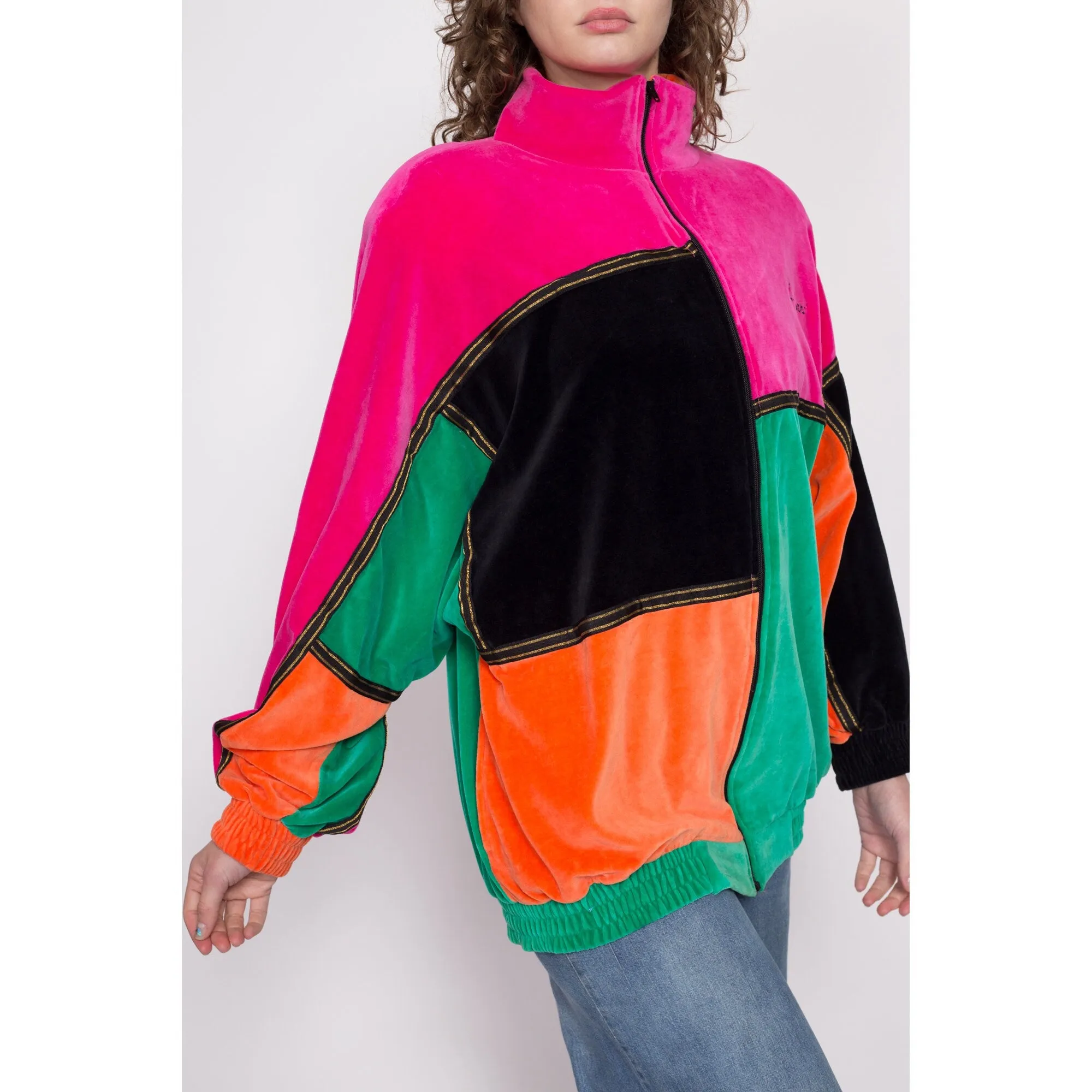80s Velour Color Block Track Jacket - Extra Large