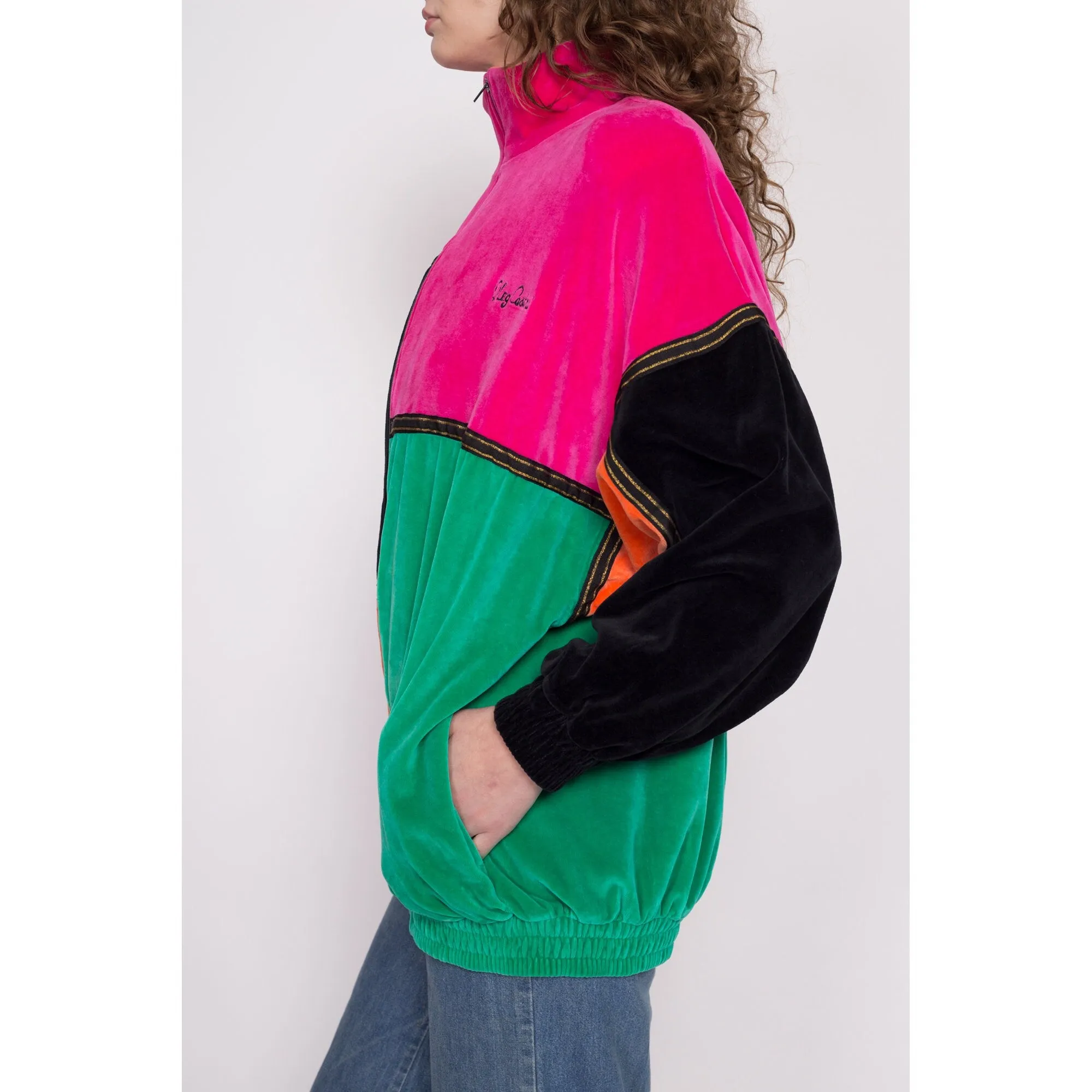 80s Velour Color Block Track Jacket - Extra Large