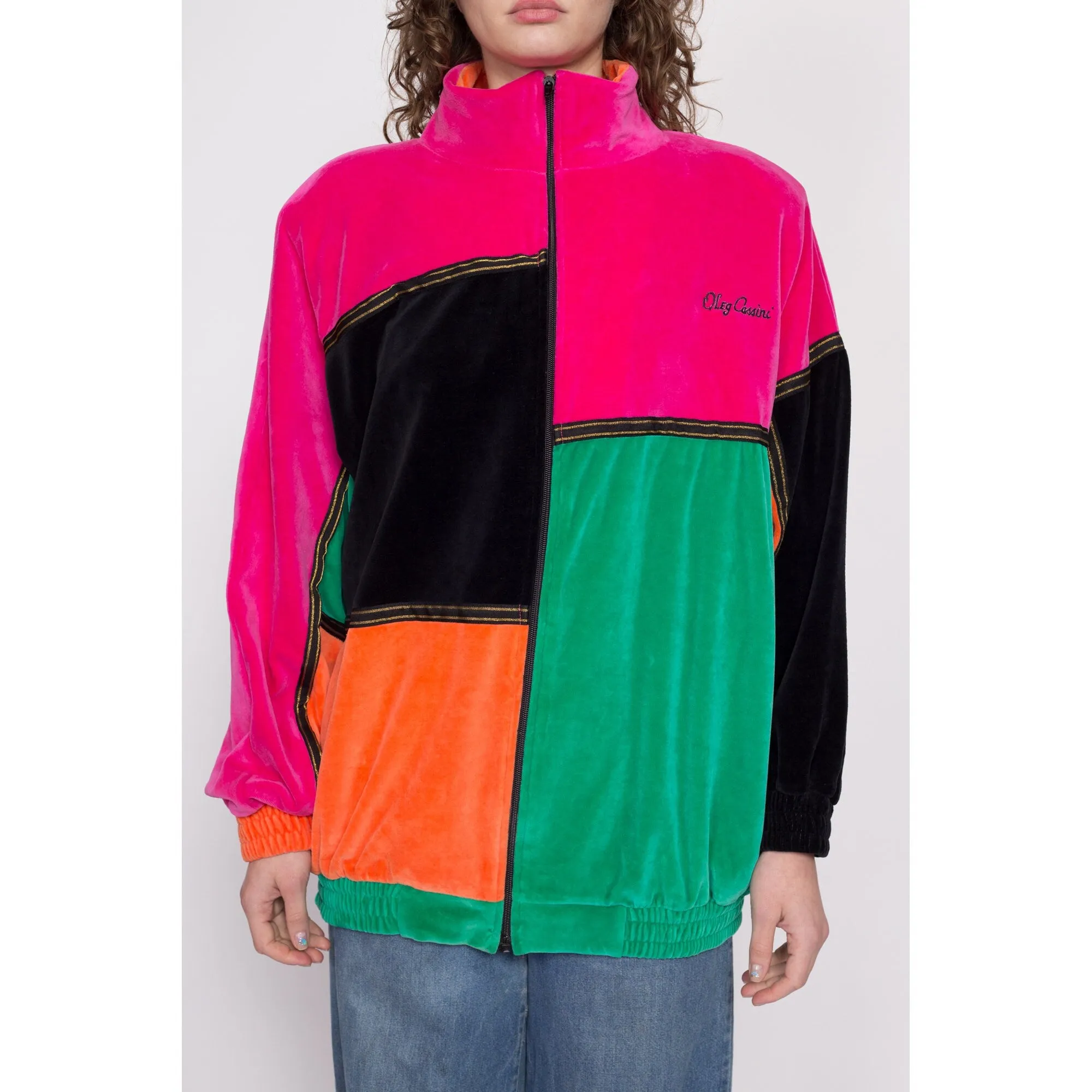 80s Velour Color Block Track Jacket - Extra Large