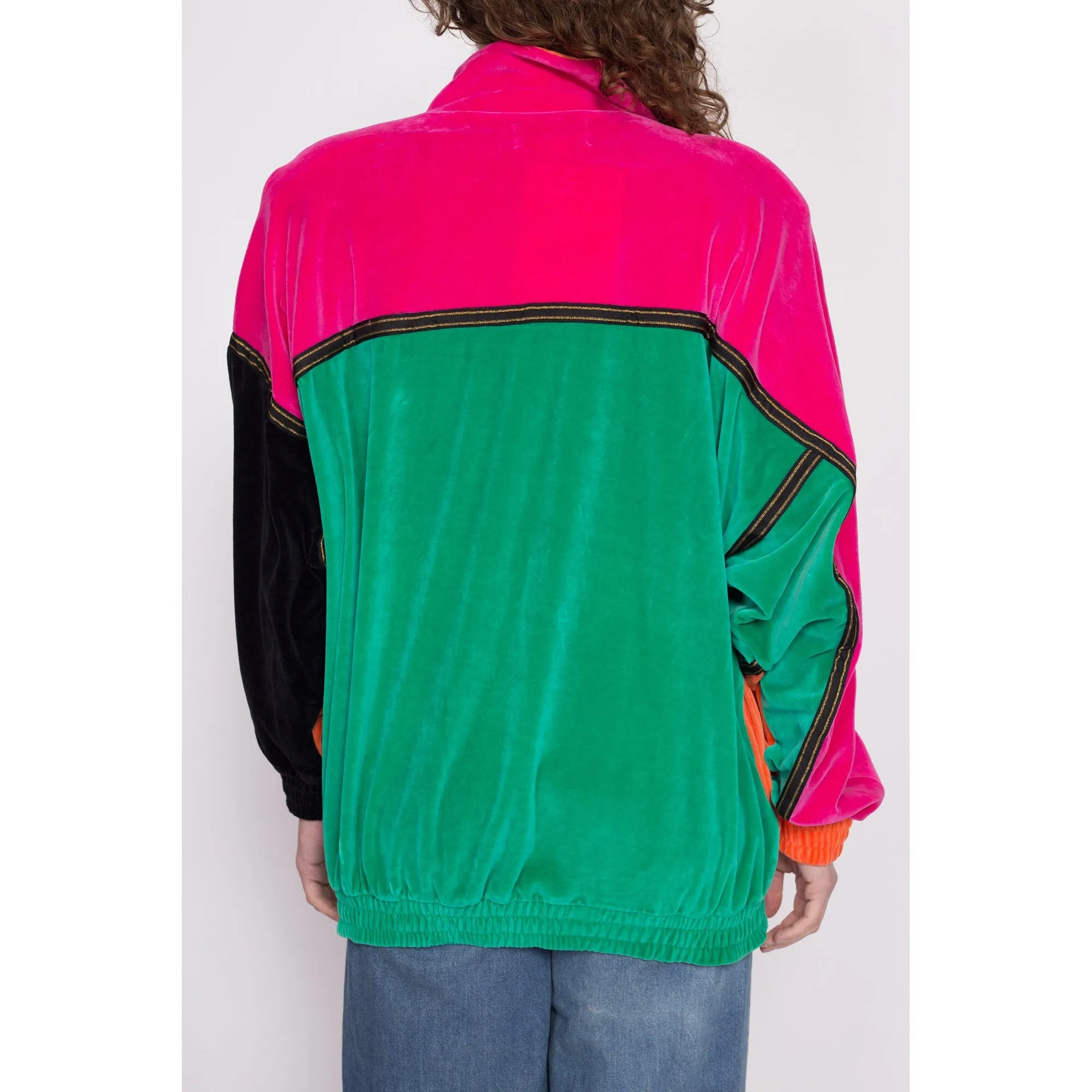 80s Velour Color Block Track Jacket - Extra Large