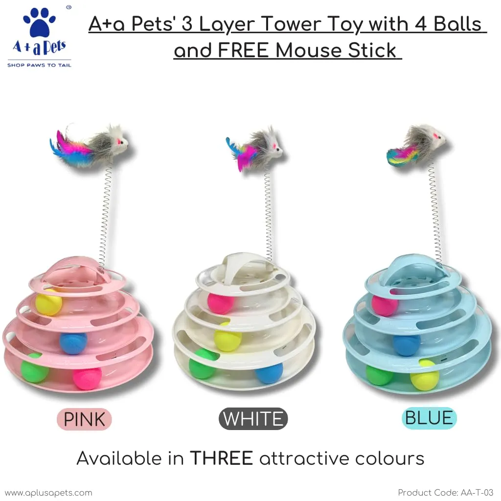 A a Pets' Goodie Box of (2) for Cats: Scratch Pad, Tower Toy with Free Mouse Stick
