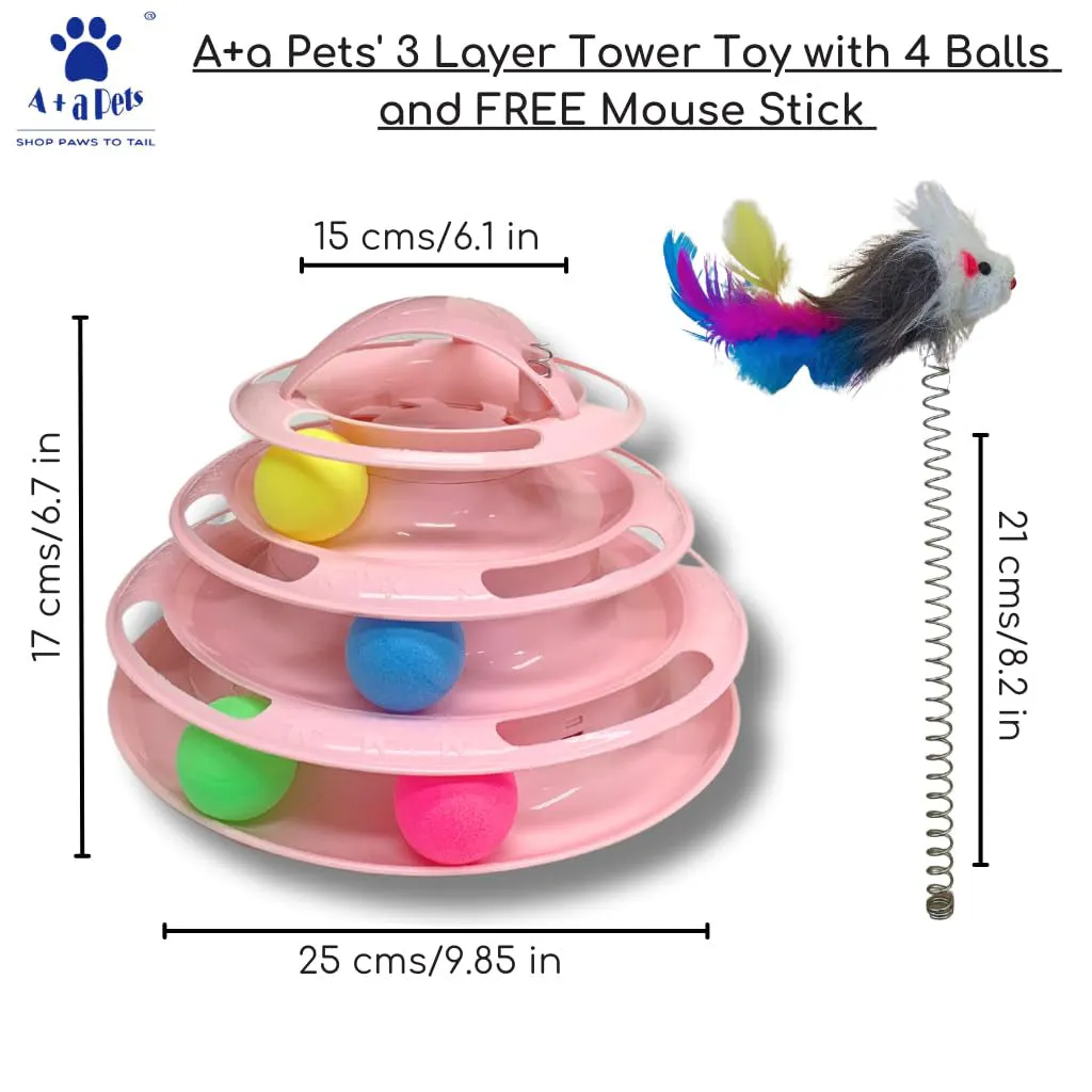 A a Pets' Goodie Box of (2) for Cats: Scratch Pad, Tower Toy with Free Mouse Stick