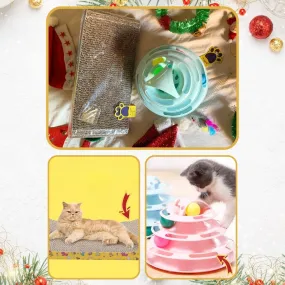 A a Pets' Goodie Box of (2) for Cats: Scratch Pad, Tower Toy with Free Mouse Stick