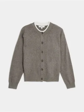Air-yarn crew neck tipped detail cardigan
