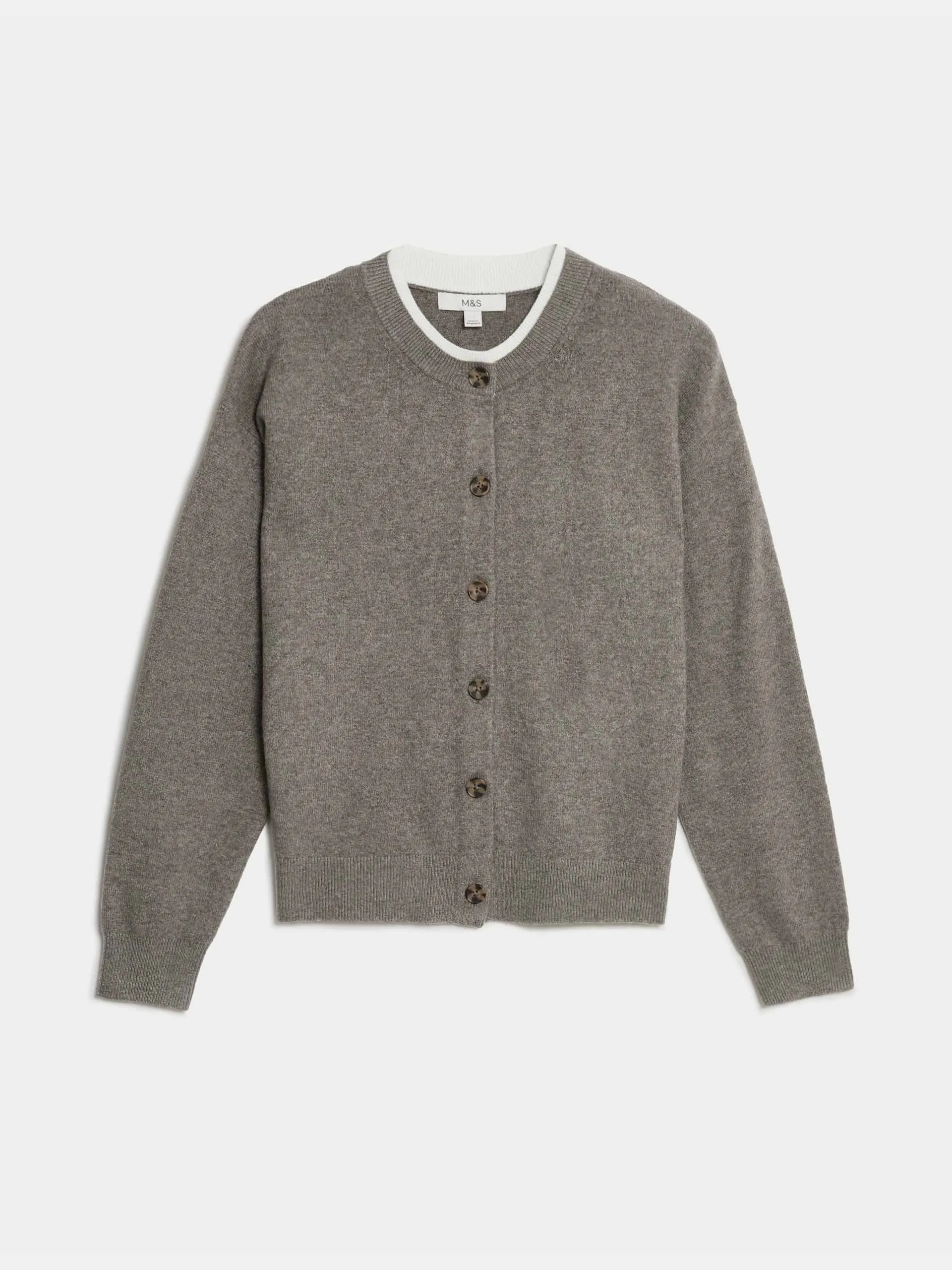 Air-yarn crew neck tipped detail cardigan