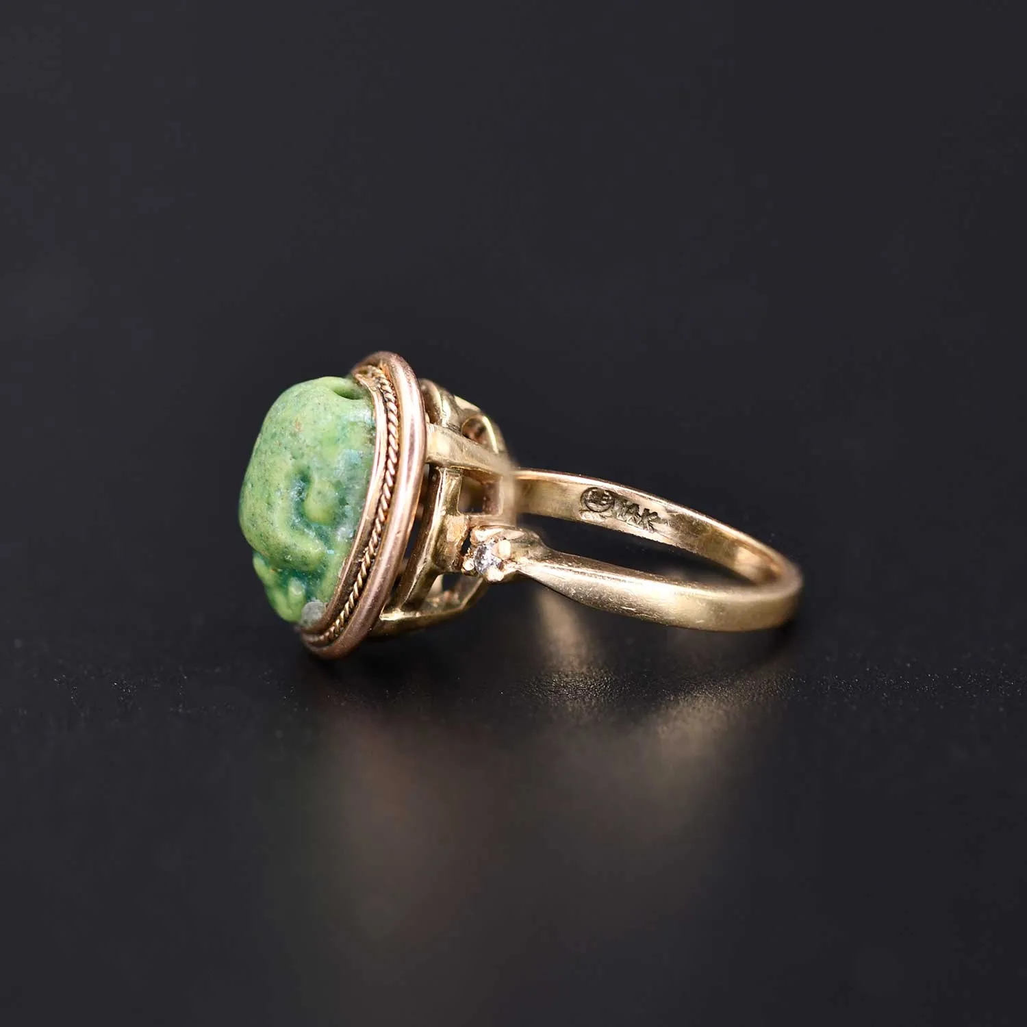 An Egyptian Green Glazed Faience Scarab, Amarna Period, ca. 1353 - 1336 BCE