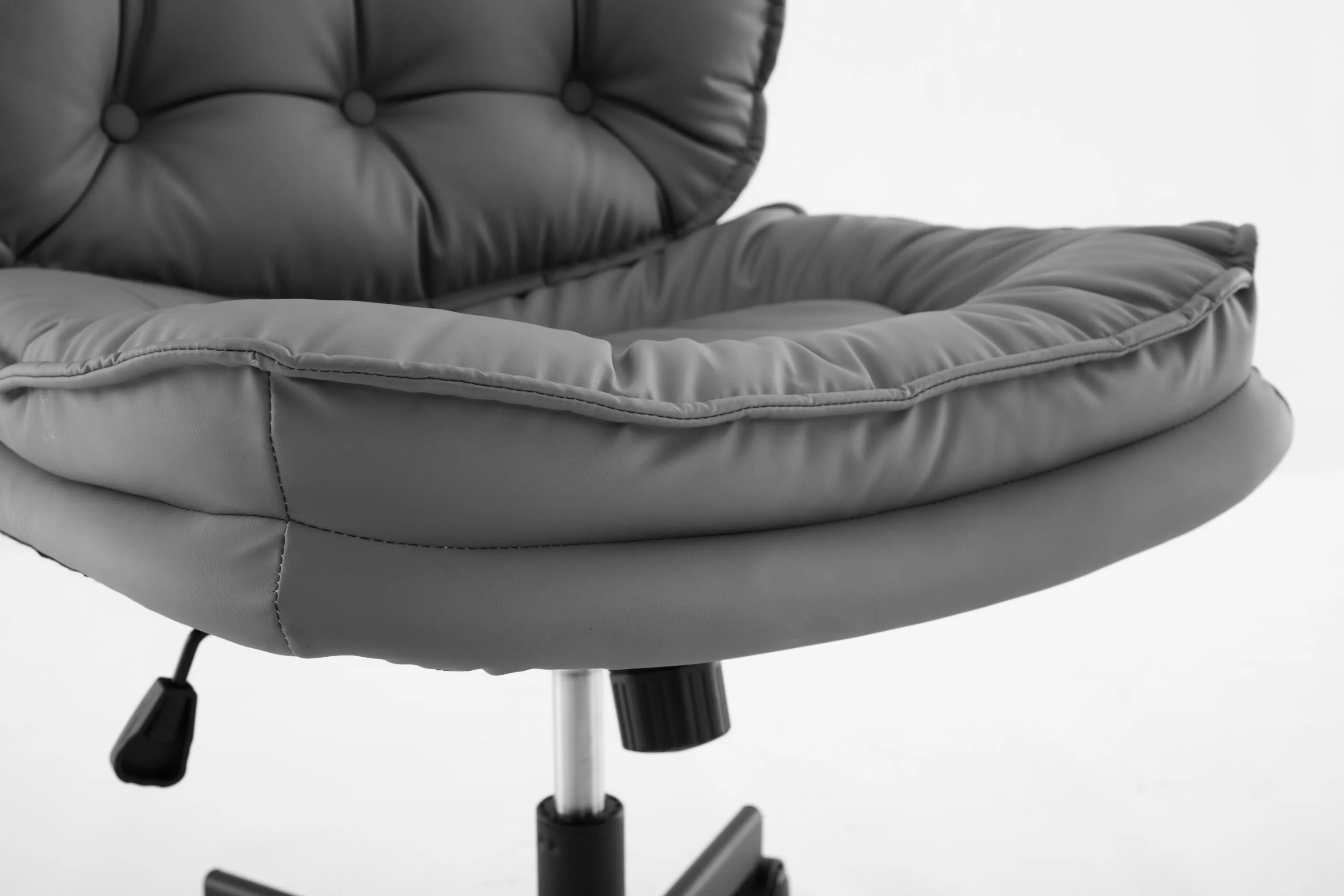 Armless-Office Desk Chair with Wheels: PU Leather Cross Legged Wide Chair,Comfortable Adjustable Swivel Computer Task Chairs for Home,Office,Make Up,Small Space,Bed Room