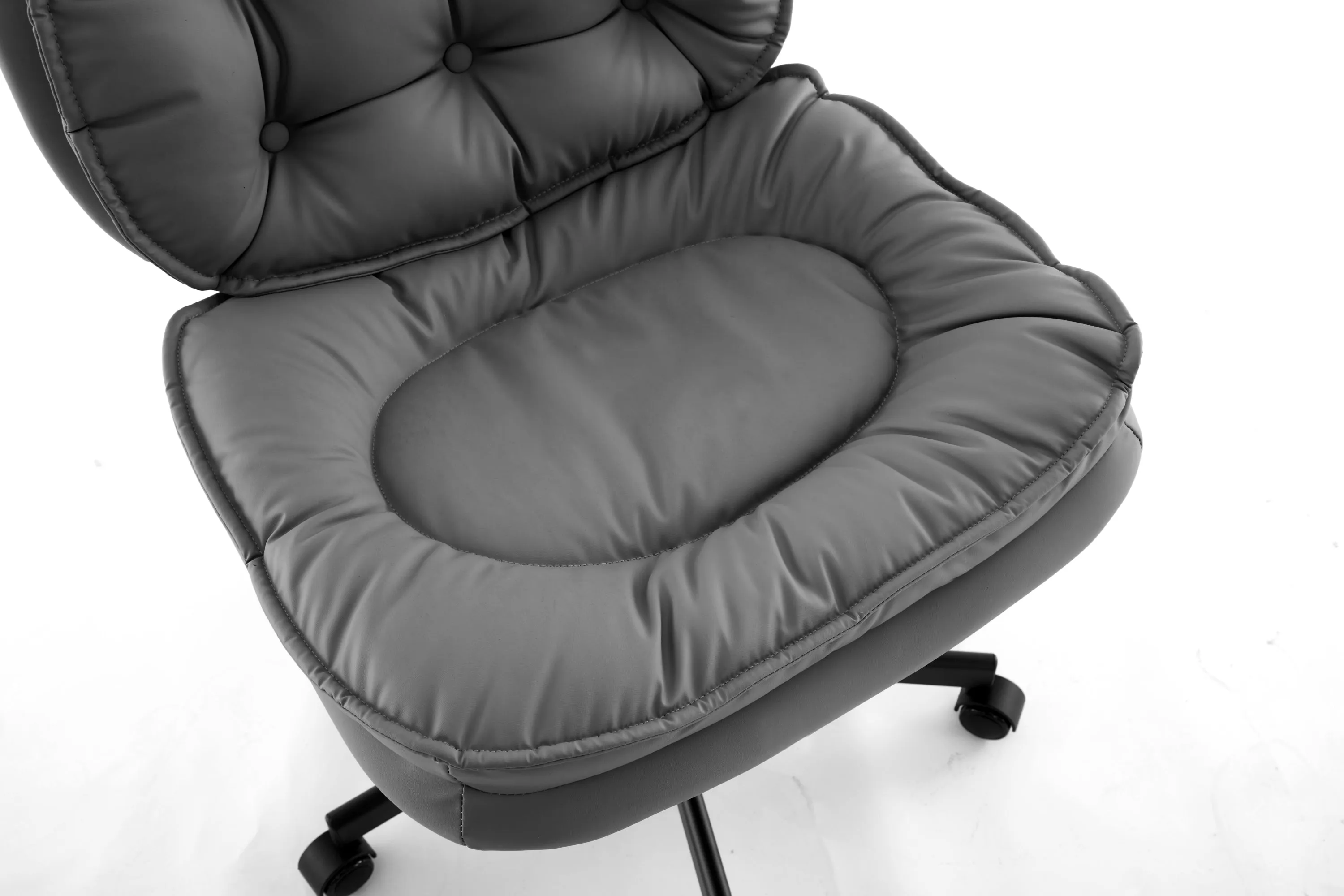 Armless-Office Desk Chair with Wheels: PU Leather Cross Legged Wide Chair,Comfortable Adjustable Swivel Computer Task Chairs for Home,Office,Make Up,Small Space,Bed Room