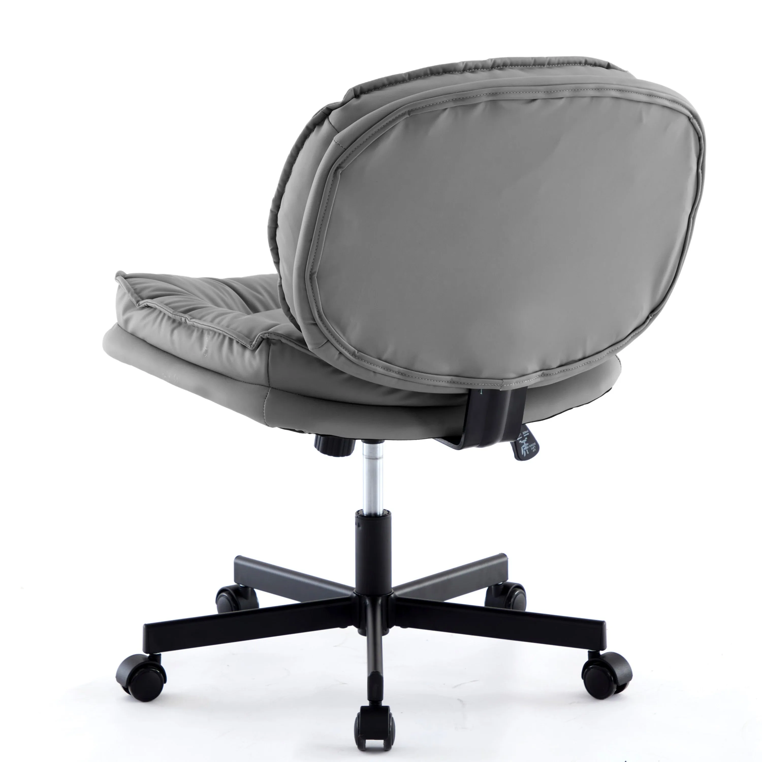 Armless-Office Desk Chair with Wheels: PU Leather Cross Legged Wide Chair,Comfortable Adjustable Swivel Computer Task Chairs for Home,Office,Make Up,Small Space,Bed Room
