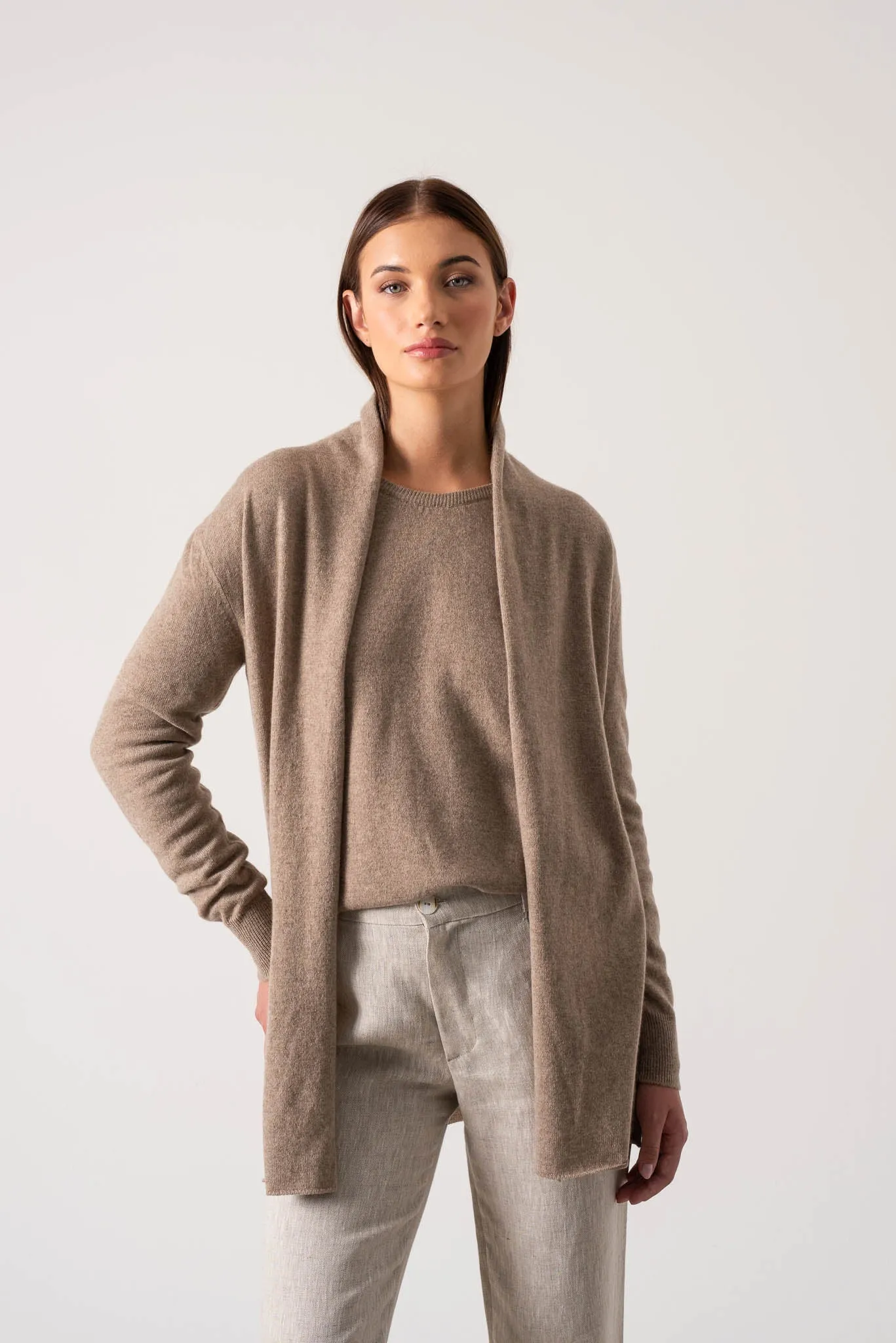 Aurea 100% Cashmere Cardigan Taupe