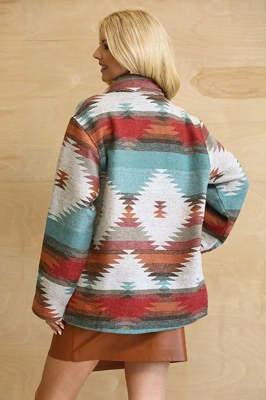 Aztec pattern outer jacket with pockets