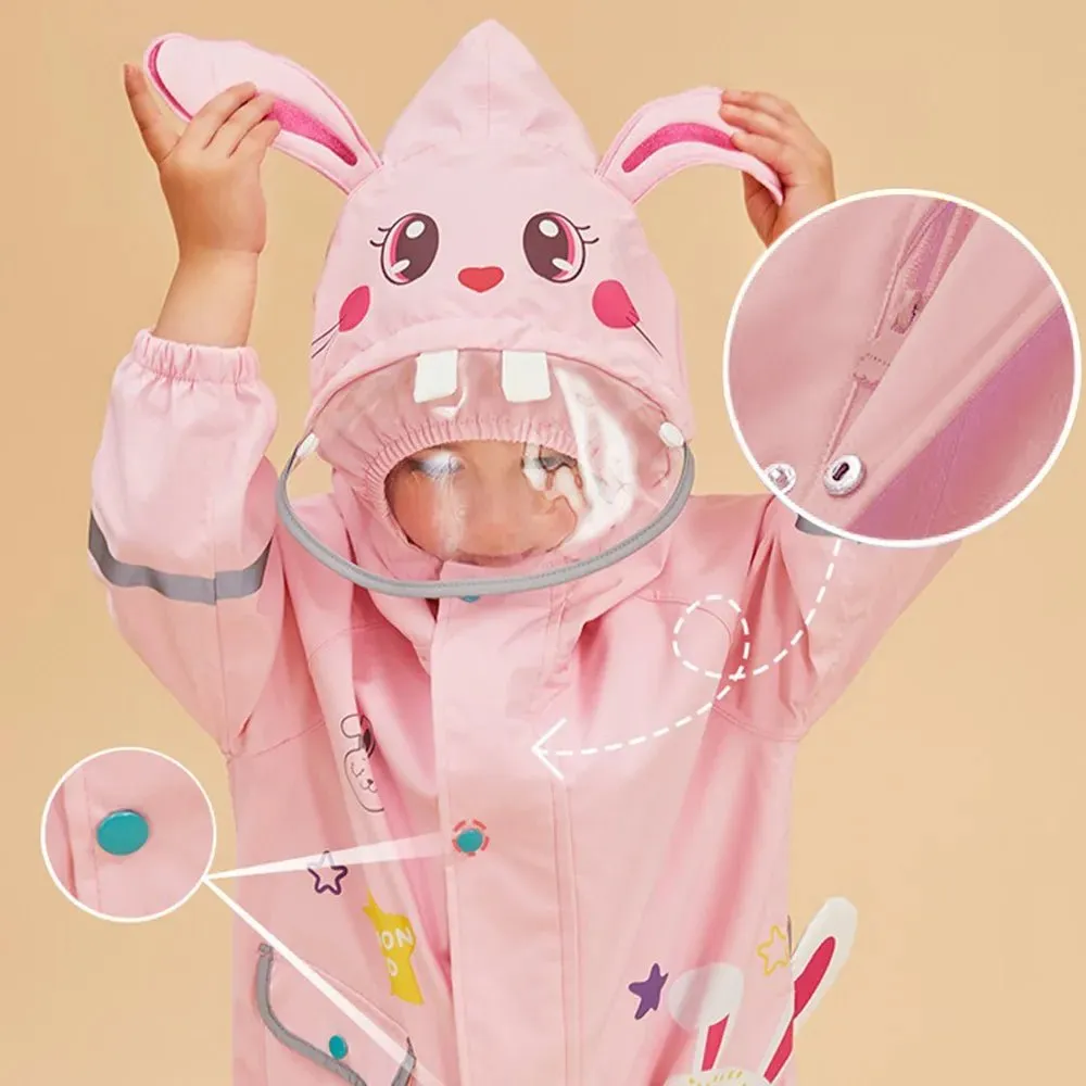 Baby Pink Rabbit Theme All Over Jumpsuit / Playsuit Raincoat for Kids