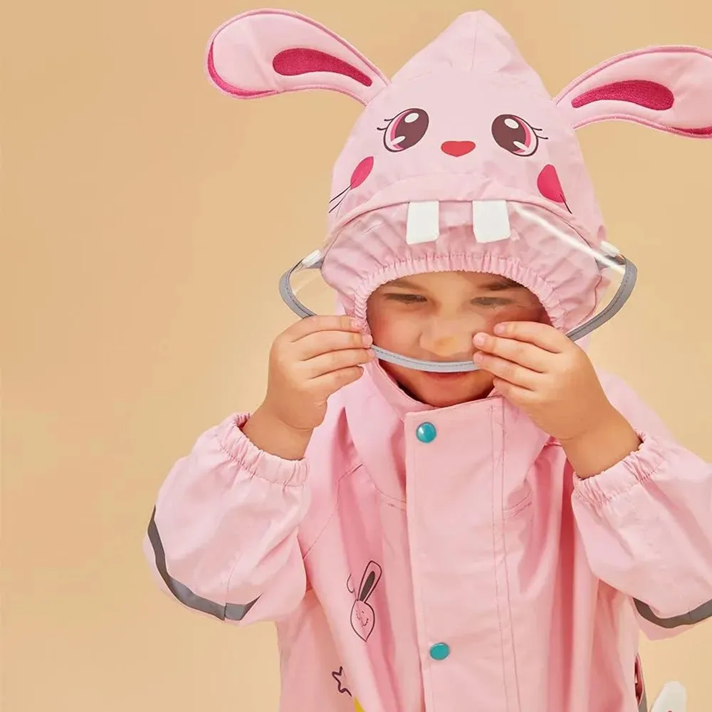 Baby Pink Rabbit Theme All Over Jumpsuit / Playsuit Raincoat for Kids
