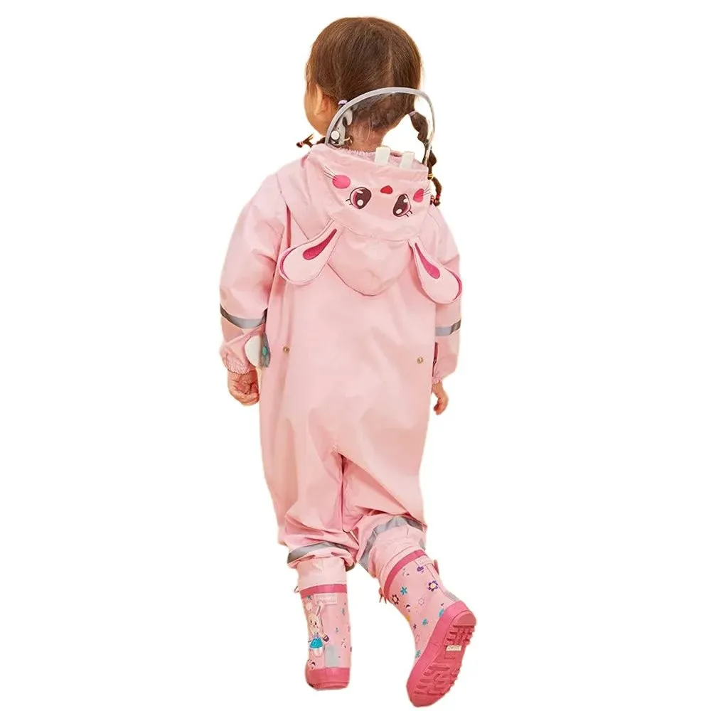 Baby Pink Rabbit Theme All Over Jumpsuit / Playsuit Raincoat for Kids