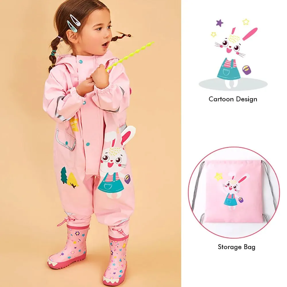 Baby Pink Rabbit Theme All Over Jumpsuit / Playsuit Raincoat for Kids