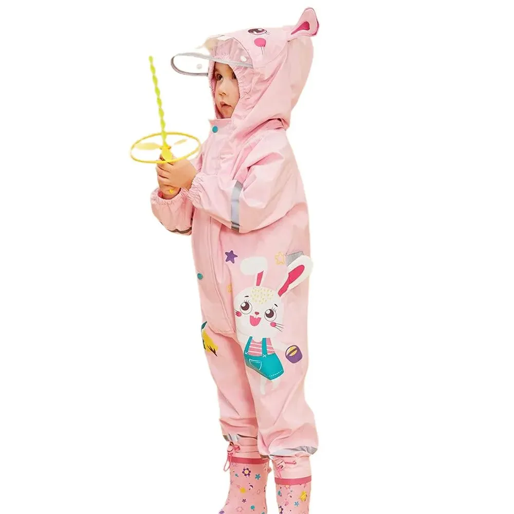 Baby Pink Rabbit Theme All Over Jumpsuit / Playsuit Raincoat for Kids