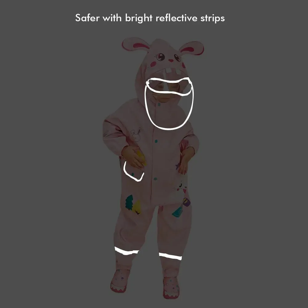 Baby Pink Rabbit Theme All Over Jumpsuit / Playsuit Raincoat for Kids