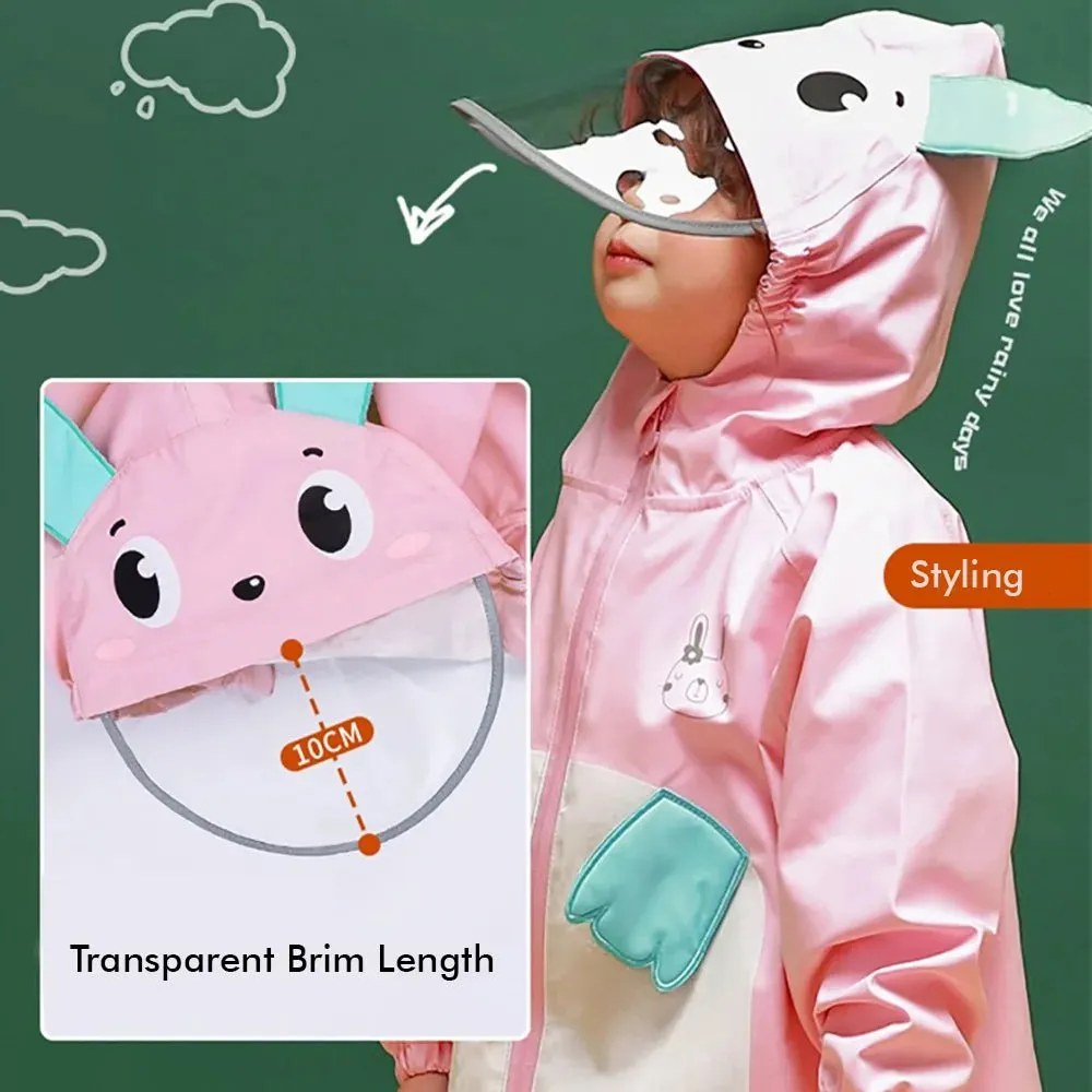 Baby Pink Rabbit Theme All Over Jumpsuit / Playsuit Raincoat for Kids