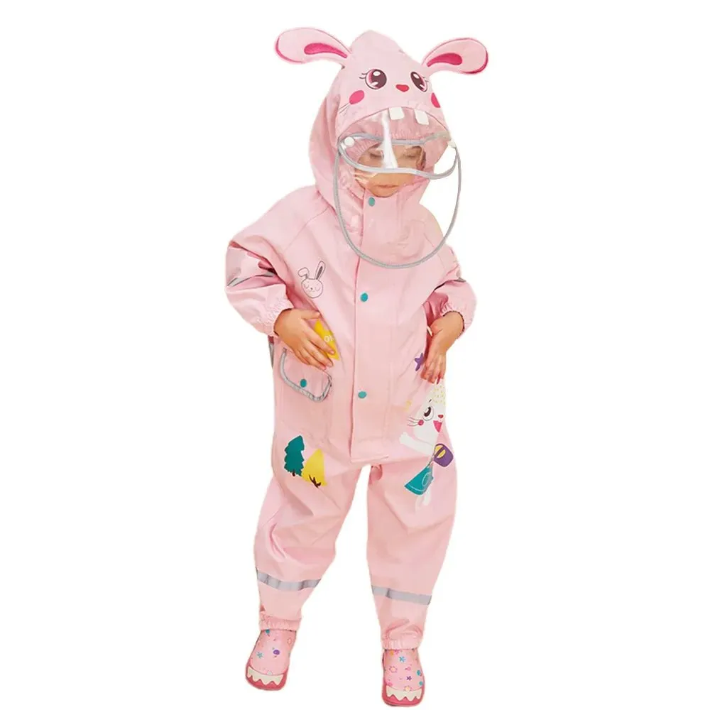 Baby Pink Rabbit Theme All Over Jumpsuit / Playsuit Raincoat for Kids