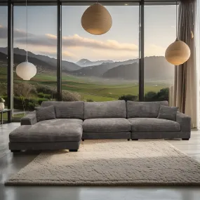 Bella Grey Corduroy Left-Facing 3-piece Sectional