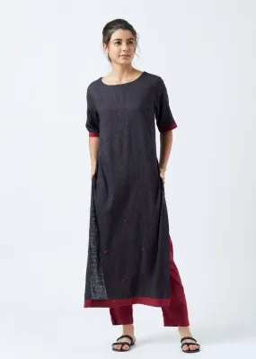 Black Floral Embroidered Tunic With Pants