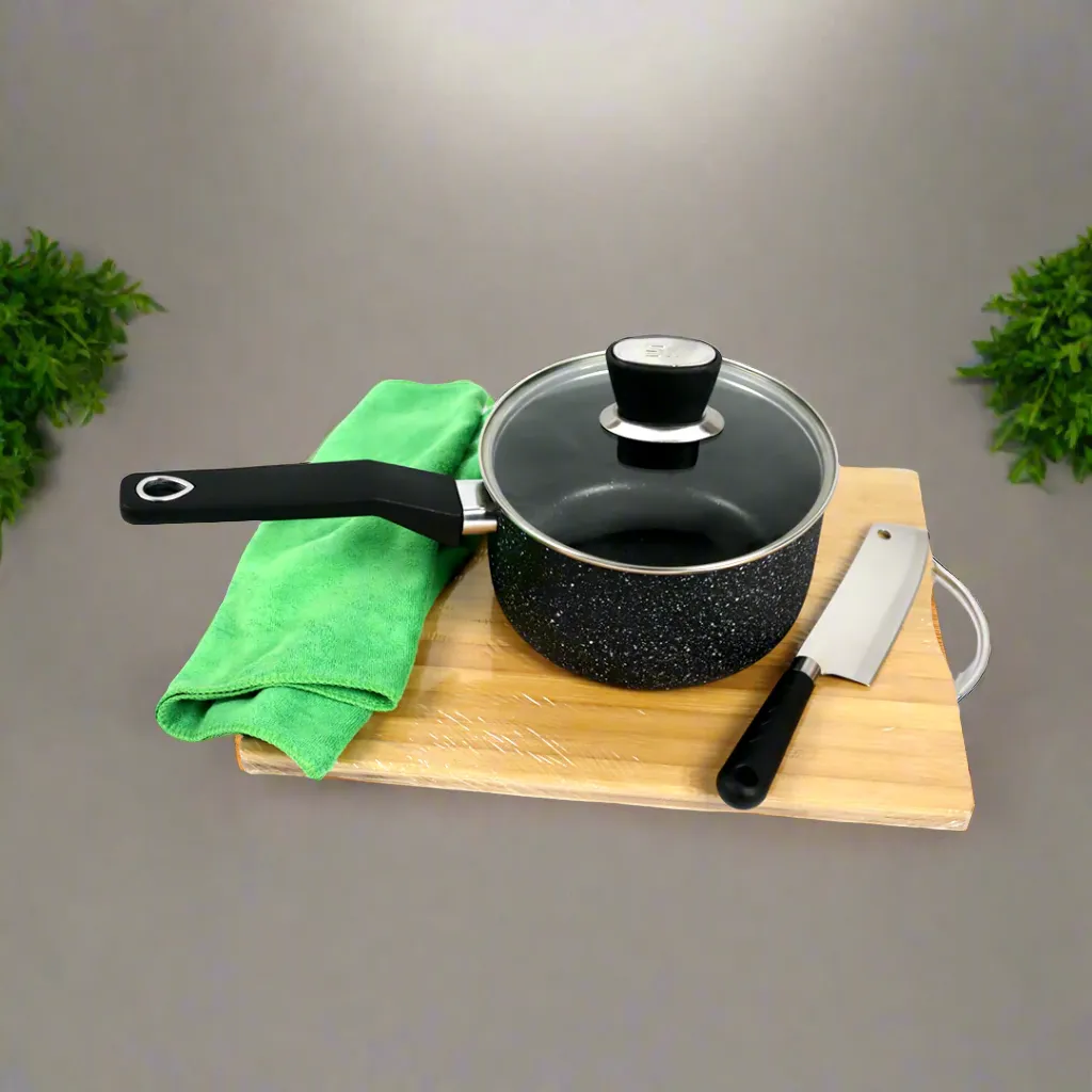 Black Marble Coated Sauce Pan