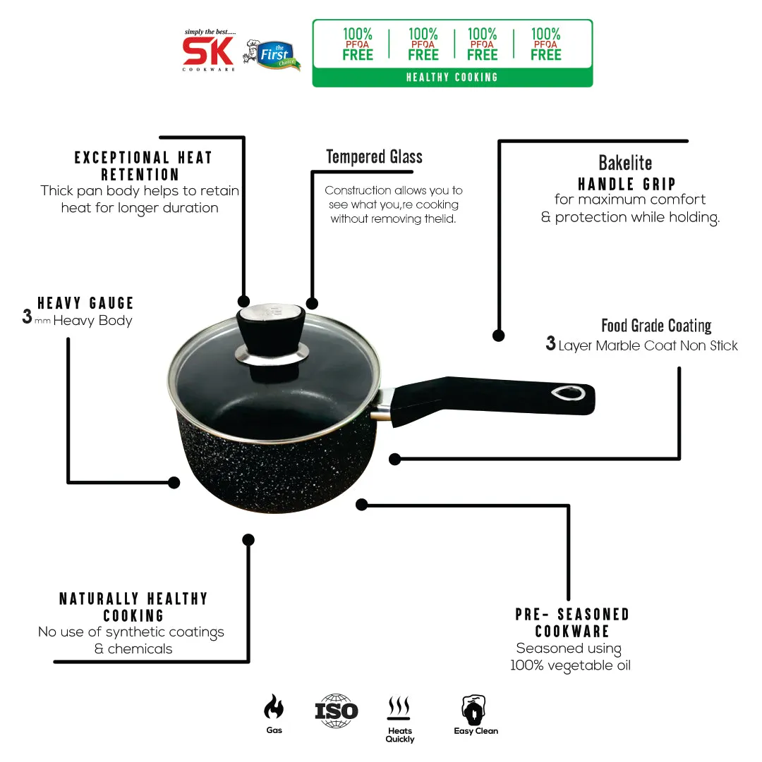 Black Marble Coated Sauce Pan