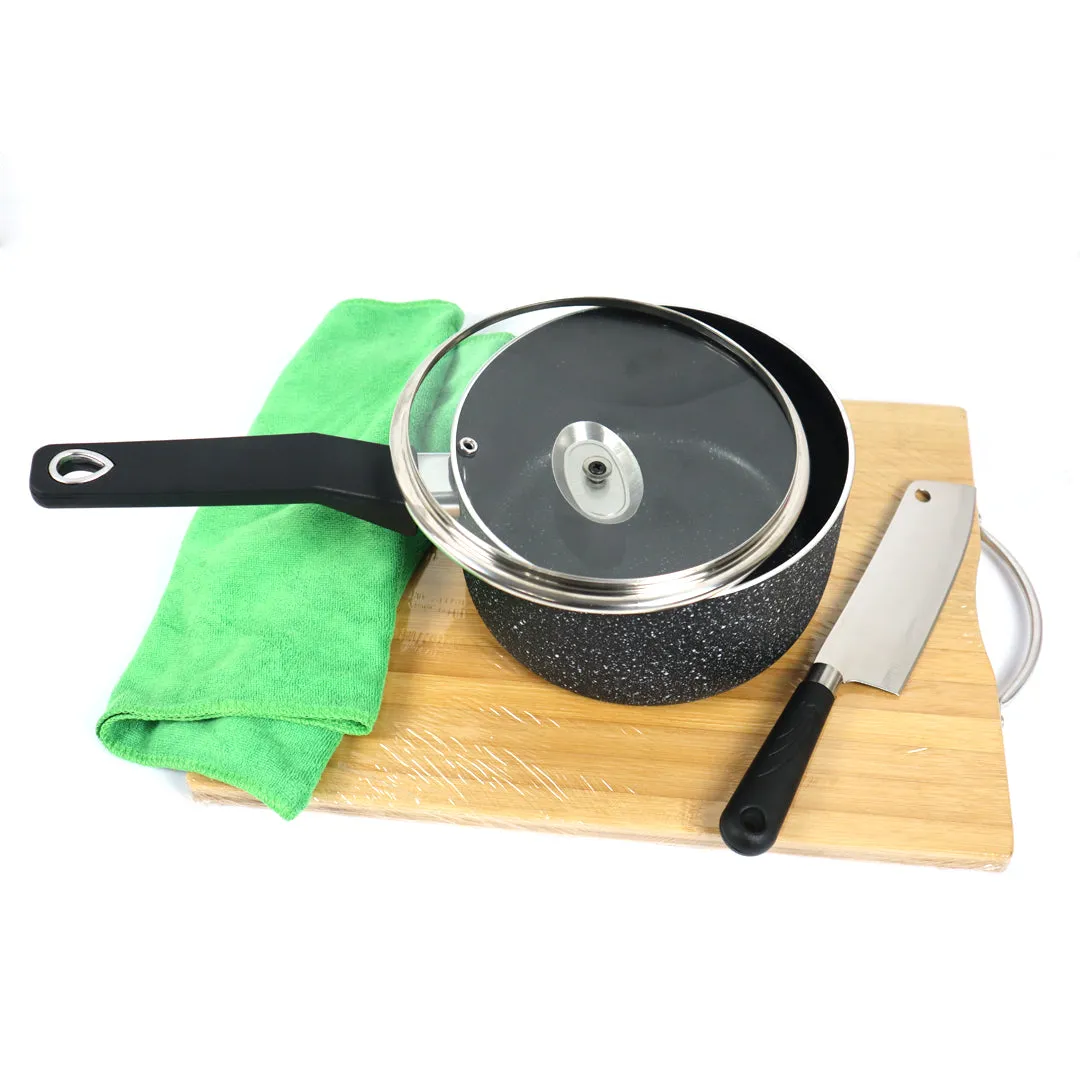 Black Marble Coated Sauce Pan