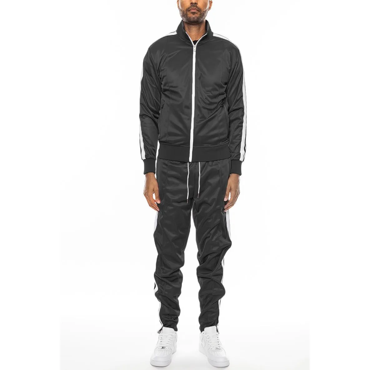 Black Striped Tape Front Pleat Track Suit