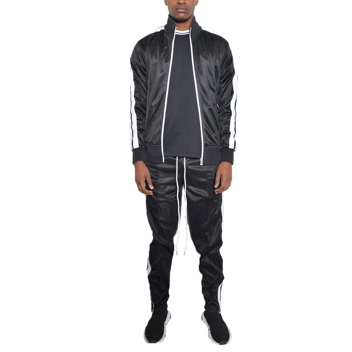 Black Striped Tape Front Pleat Track Suit